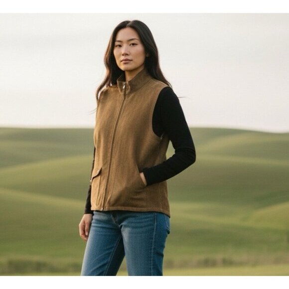 Lauren Ralph Lauren Jackets & Blazers - Ralph Lauren Faux Suede Zip Up Vest Women’s L  Tan/Brown Western Boho Festival